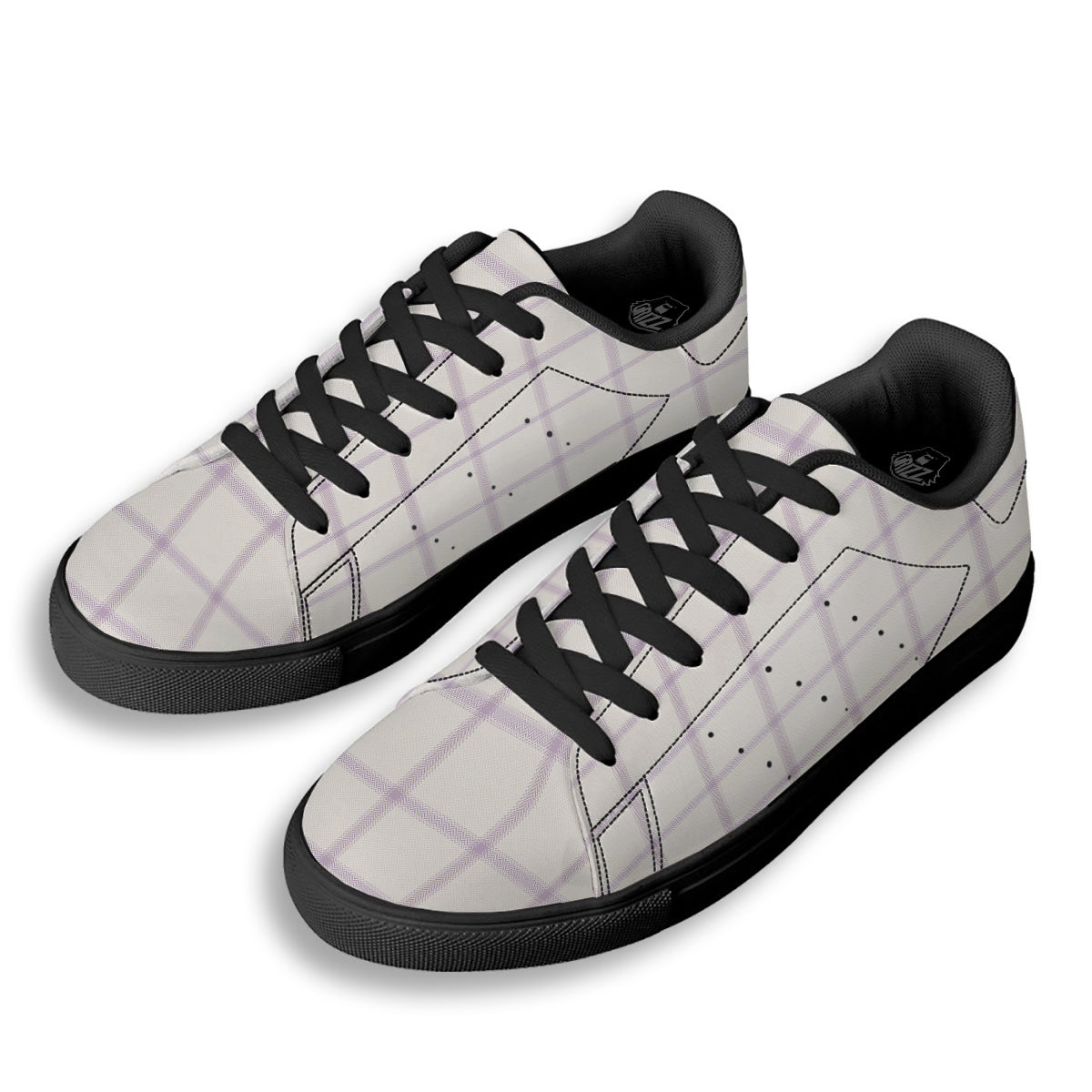 Grey White And Purple Tattersall Print Pattern Black Low Top Sneakers-grizzshop
