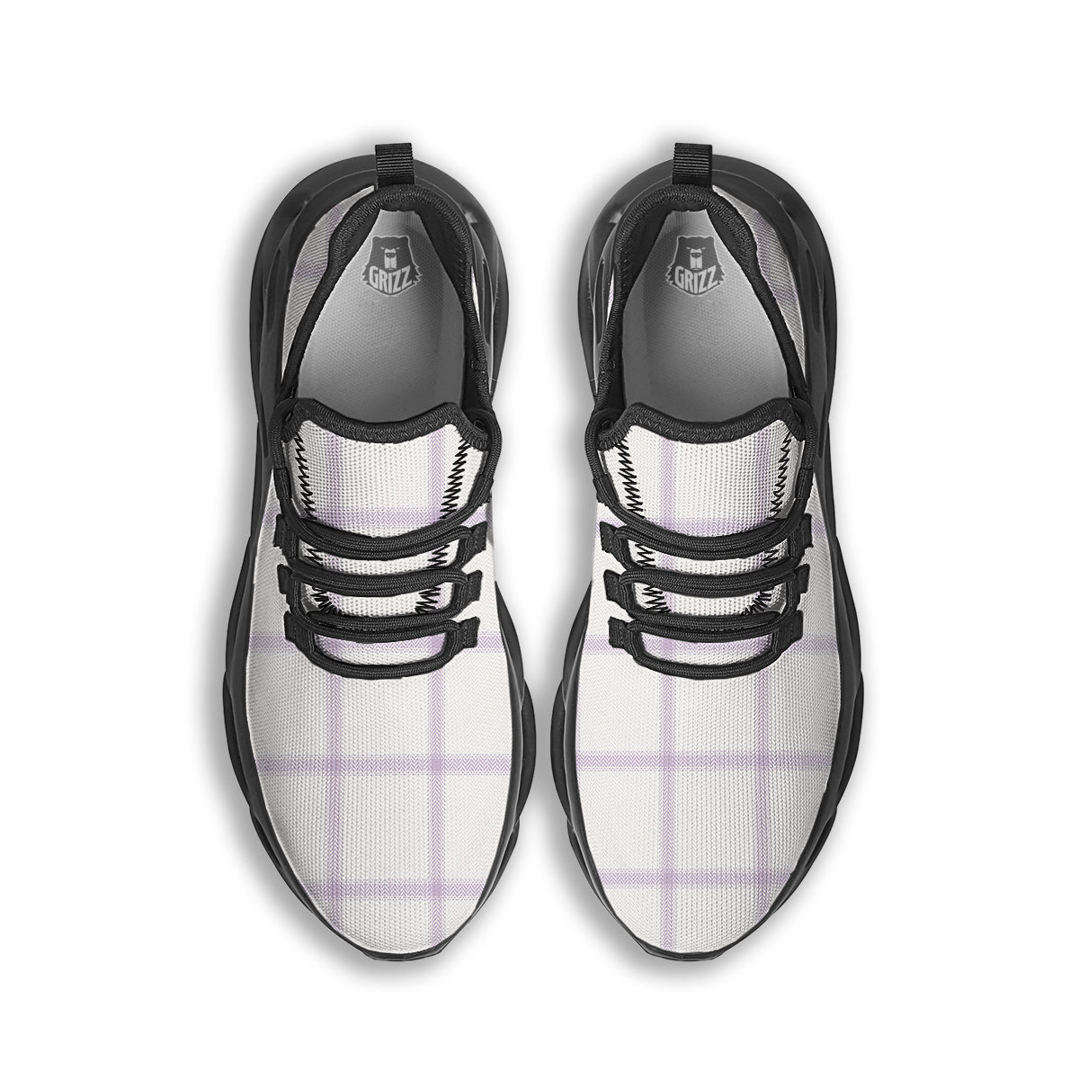 Grey White And Purple Tattersall Print Pattern Black Running Shoes-grizzshop
