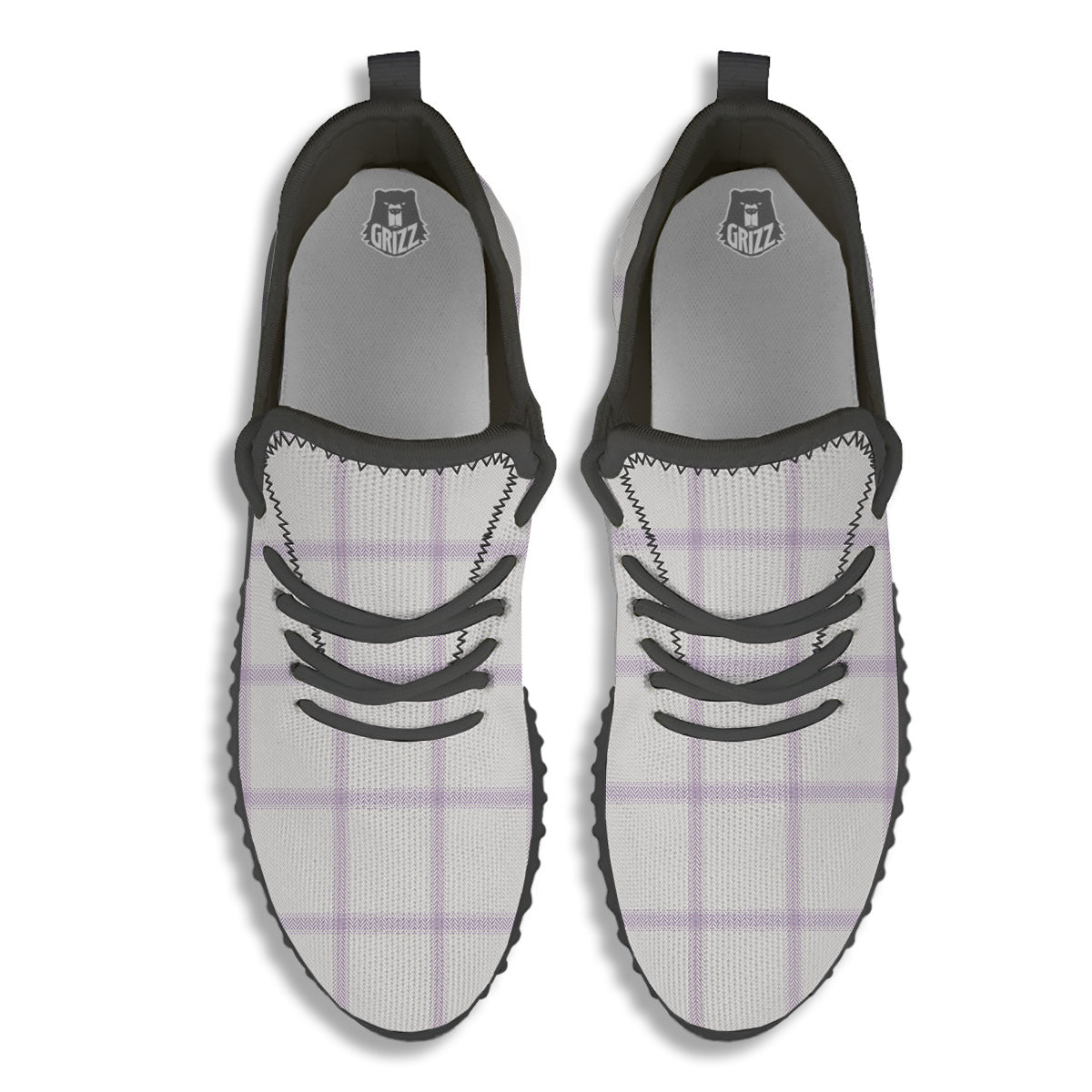 Grey White And Purple Tattersall Print Pattern Black Walking Shoes-grizzshop