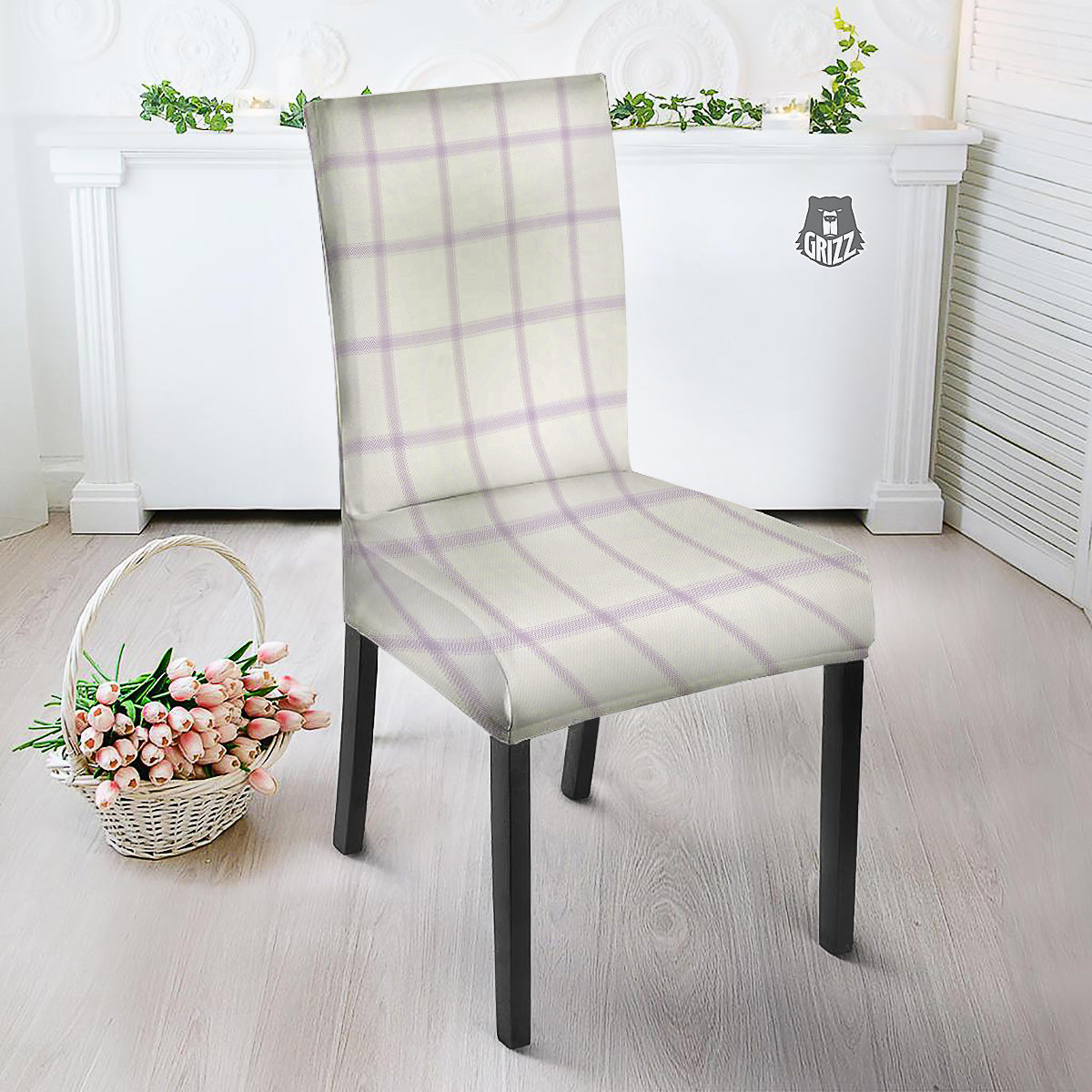 Grey White And Purple Tattersall Print Pattern Dining Chair Slipcover-grizzshop