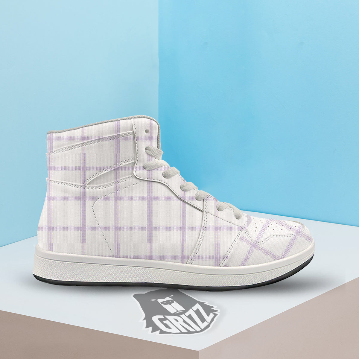 Grey White And Purple Tattersall Print Pattern High Top Sneakers-grizzshop
