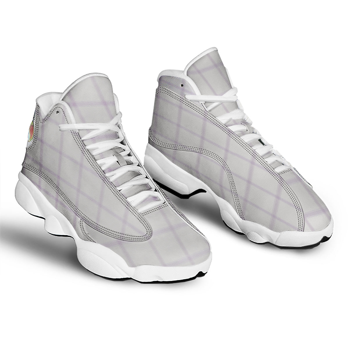 Grey White And Purple Tattersall Print Pattern White Basketball Shoes-grizzshop