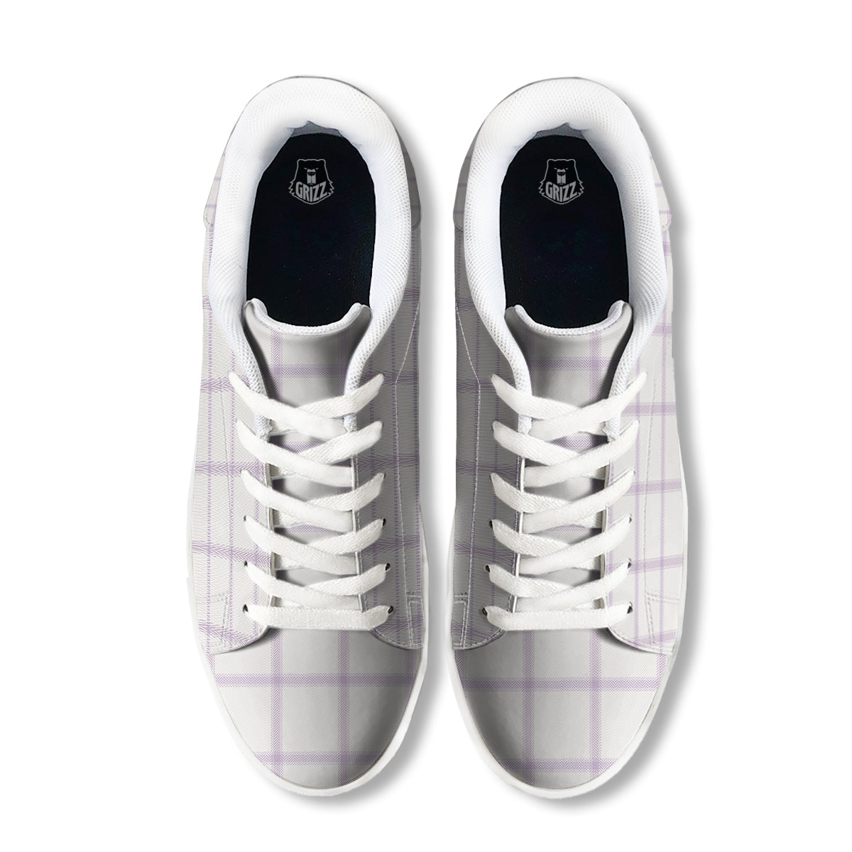 Grey White And Purple Tattersall Print Pattern White Low Top Sneakers-grizzshop