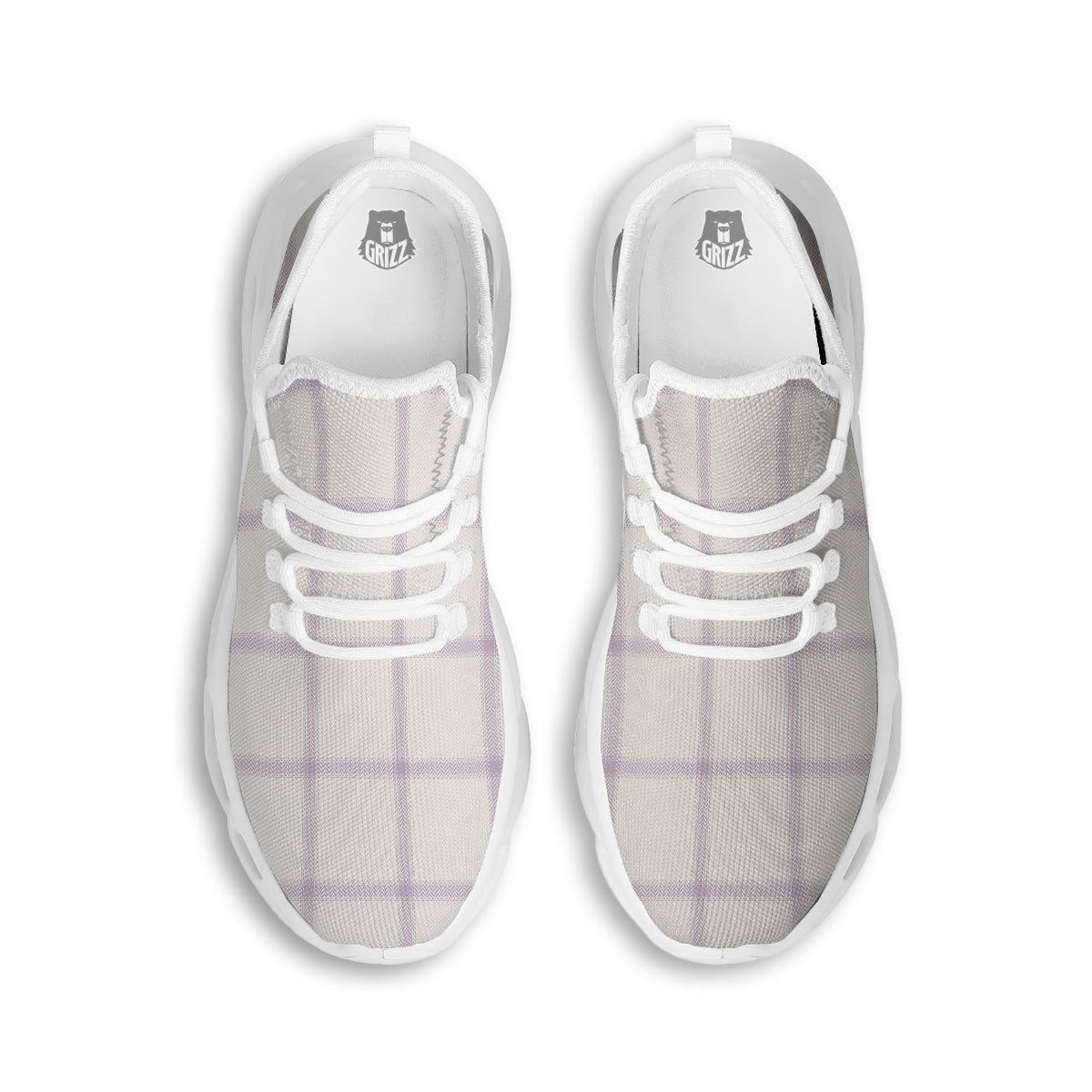 Grey White And Purple Tattersall Print Pattern White Running Shoes-grizzshop