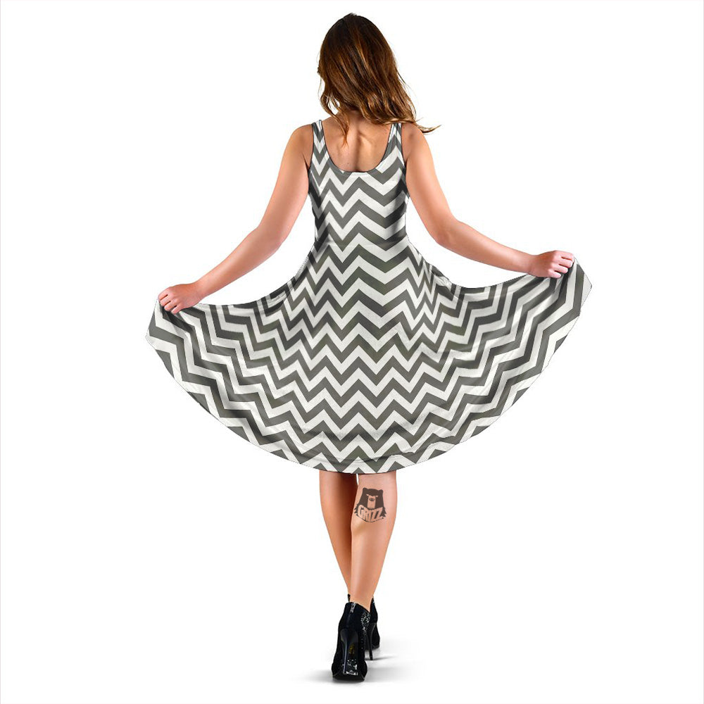 Grey Zigzag Print Pattern Dress-grizzshop