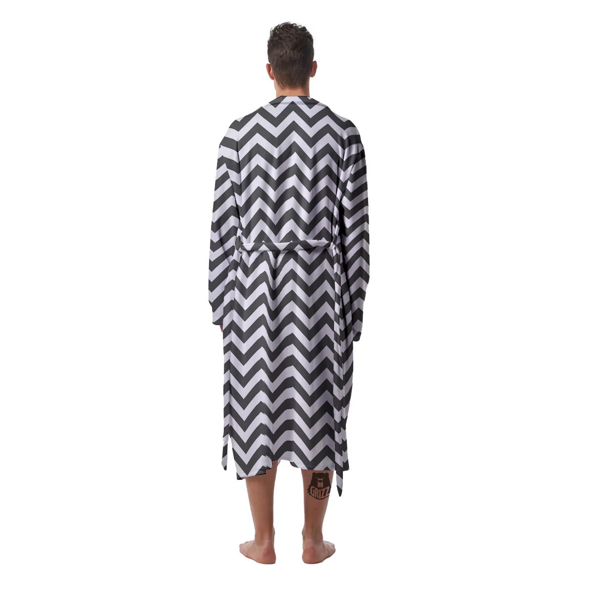 Grey Zigzag Print Pattern Men's Robe-grizzshop