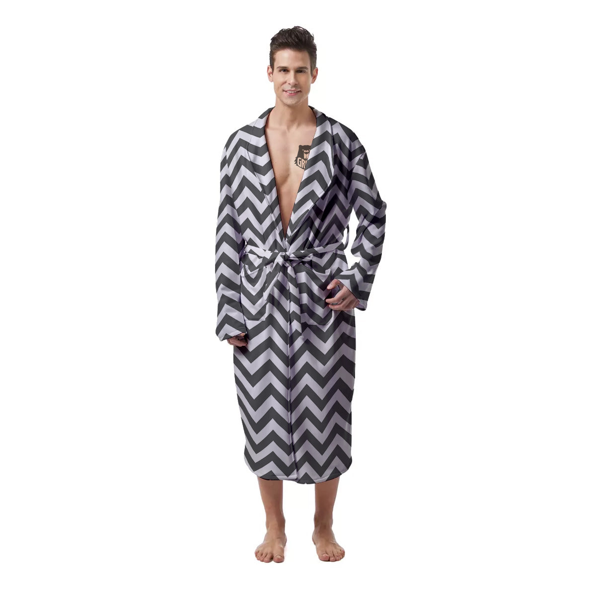 Grey Zigzag Print Pattern Men's Robe-grizzshop