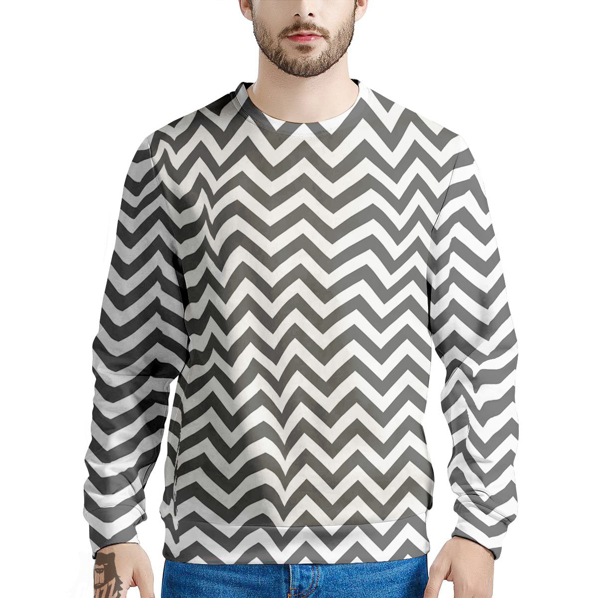 Grey Zigzag Print Pattern Men's Sweatshirt-grizzshop
