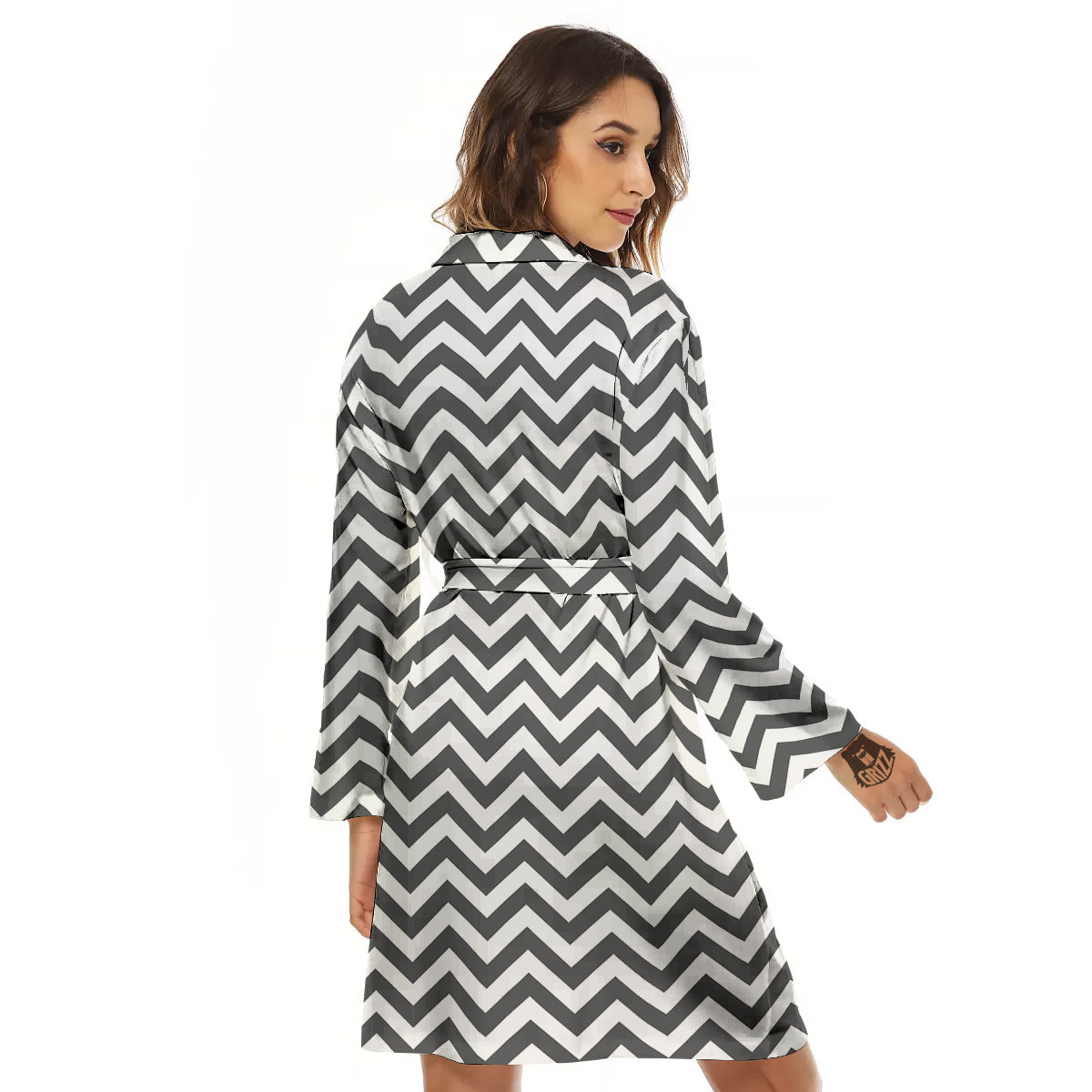 Grey Zigzag Print Pattern Women's Robe-grizzshop