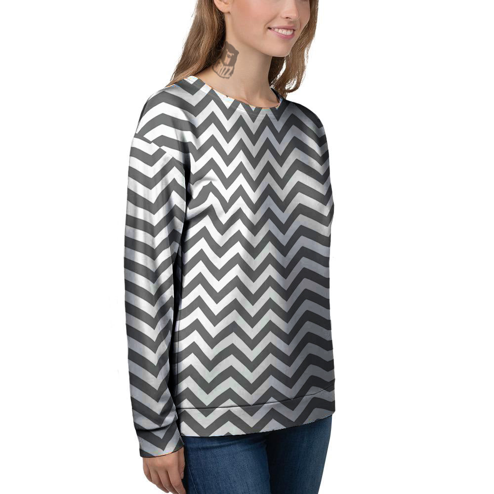 Grey Zigzag Print Pattern Women's Sweatshirt-grizzshop