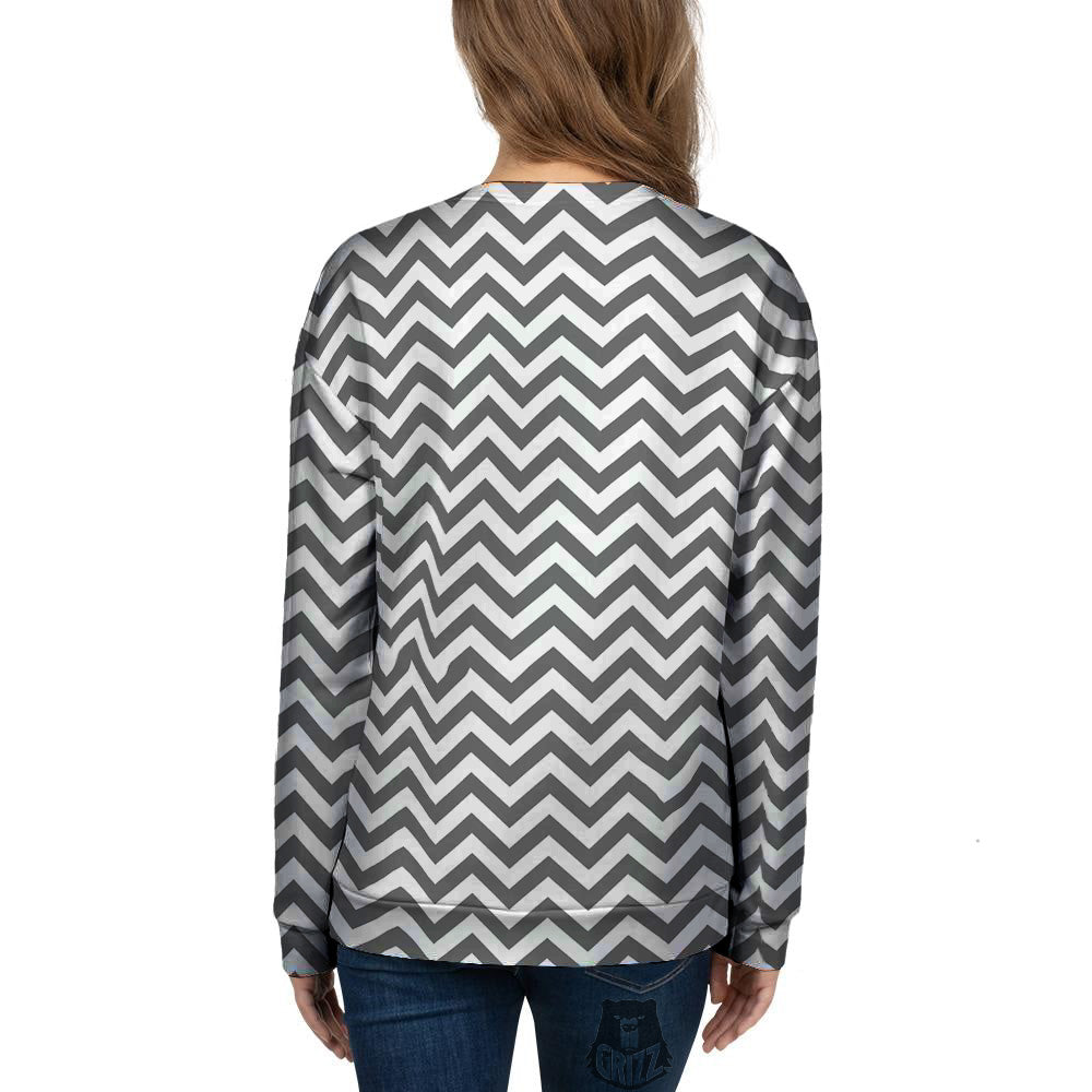 Grey Zigzag Print Pattern Women's Sweatshirt-grizzshop