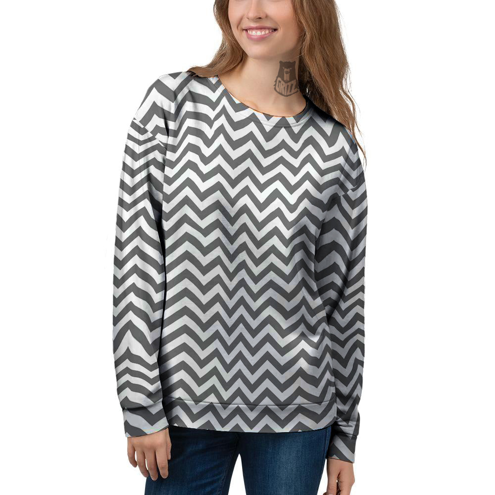 Grey Zigzag Print Pattern Women's Sweatshirt-grizzshop