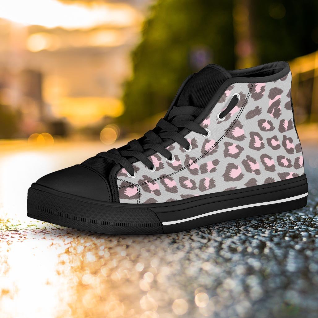 Grey and Pink Leopard Women's High Top Shoes-grizzshop