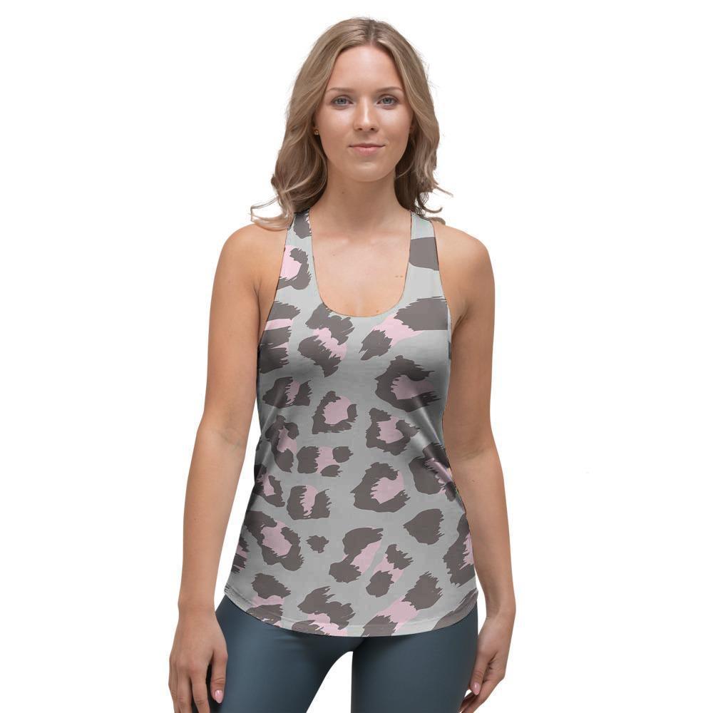 Grey and Pink Leopard Women's Racerback Tank Top-grizzshop