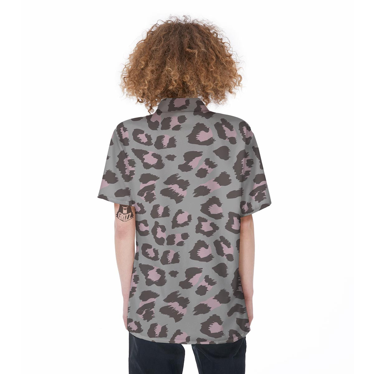 Grey and Pink Leopard Women's Short Sleeve Shirts-grizzshop