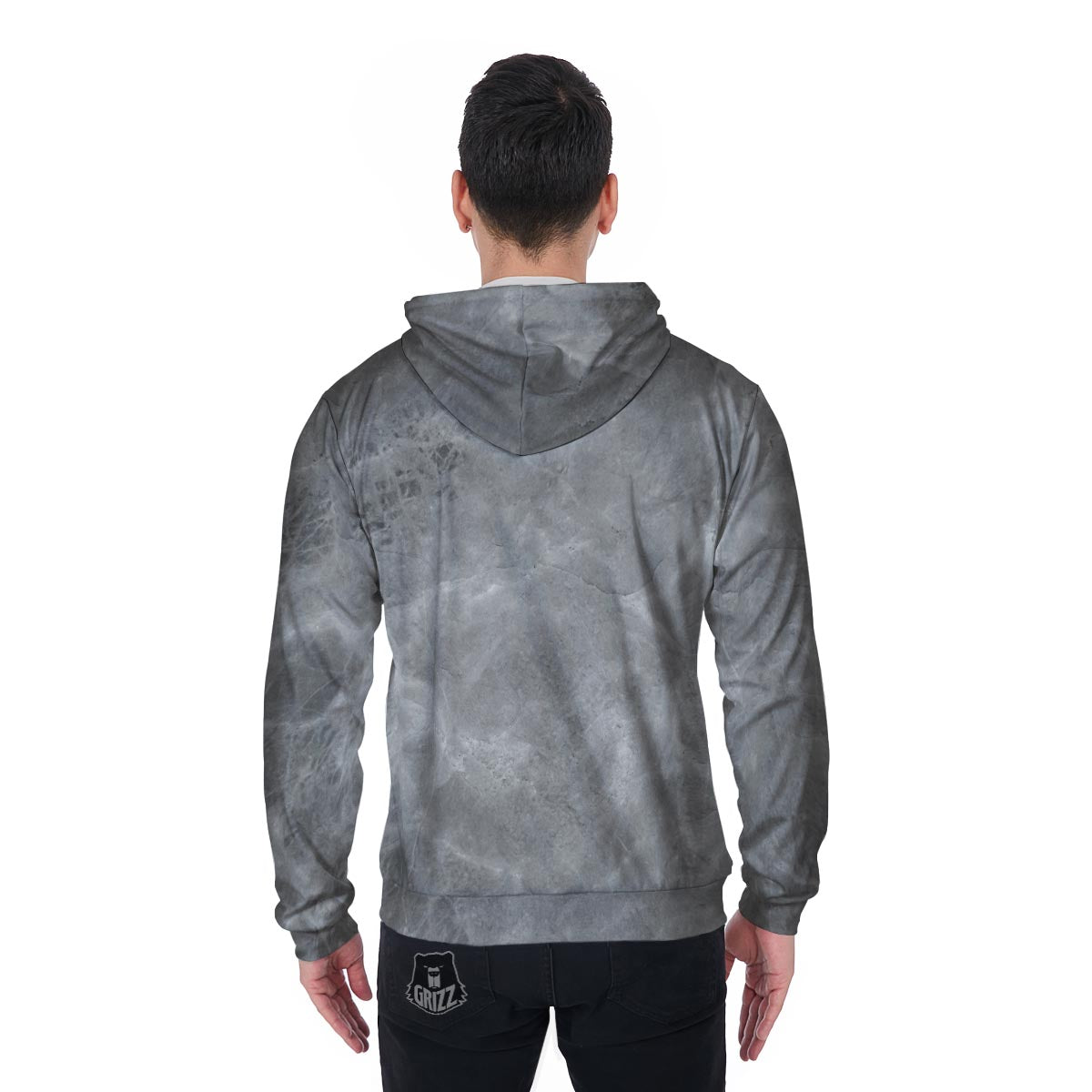 Grey Marble Men's Zip Up Hoodie-grizzshop