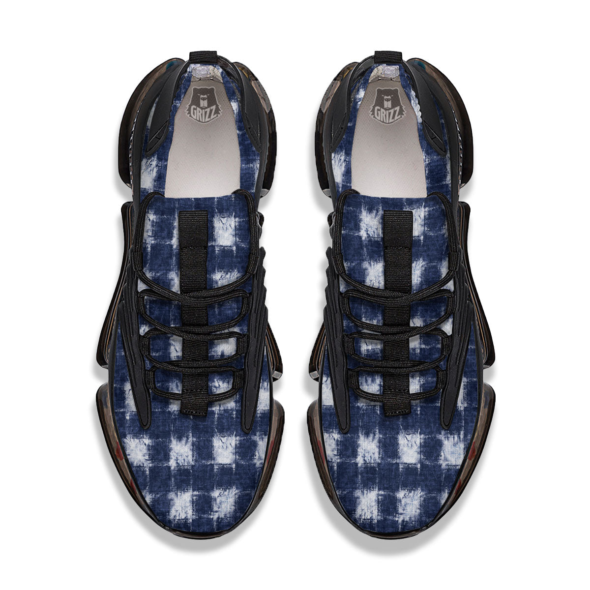 Grid Shibori Print Pattern Black Gym Shoes-grizzshop