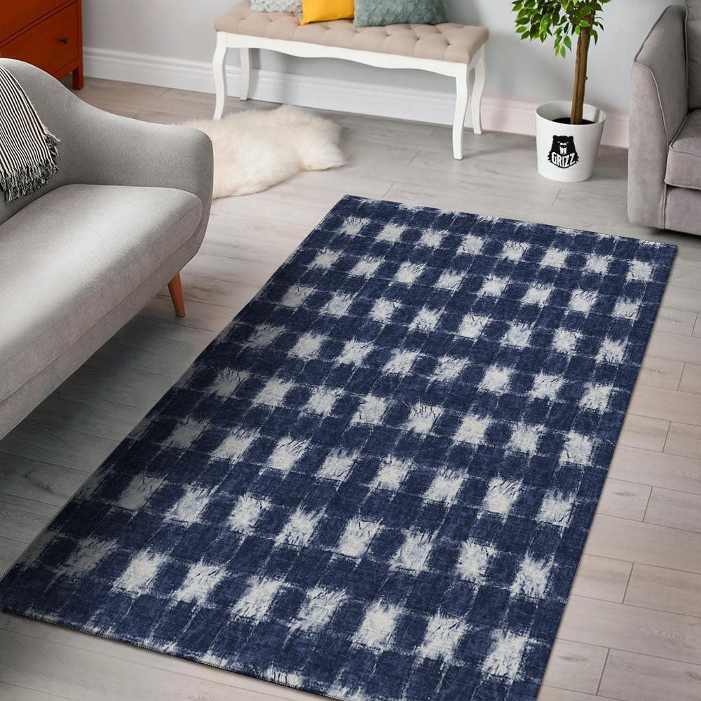Grid Shibori Print Pattern Floor Mat-grizzshop