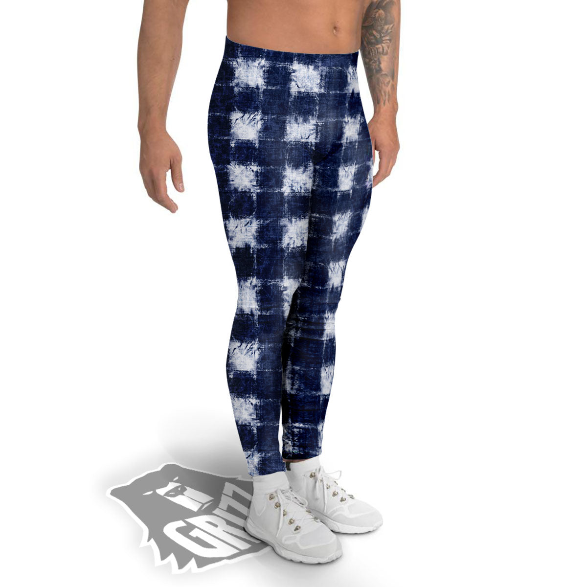 Grid Shibori Print Pattern Men's Leggings-grizzshop