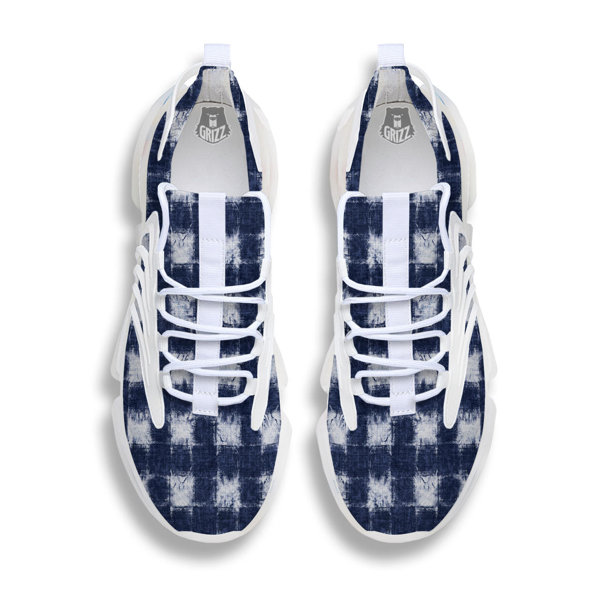 Grid Shibori Print Pattern White Gym Shoes-grizzshop