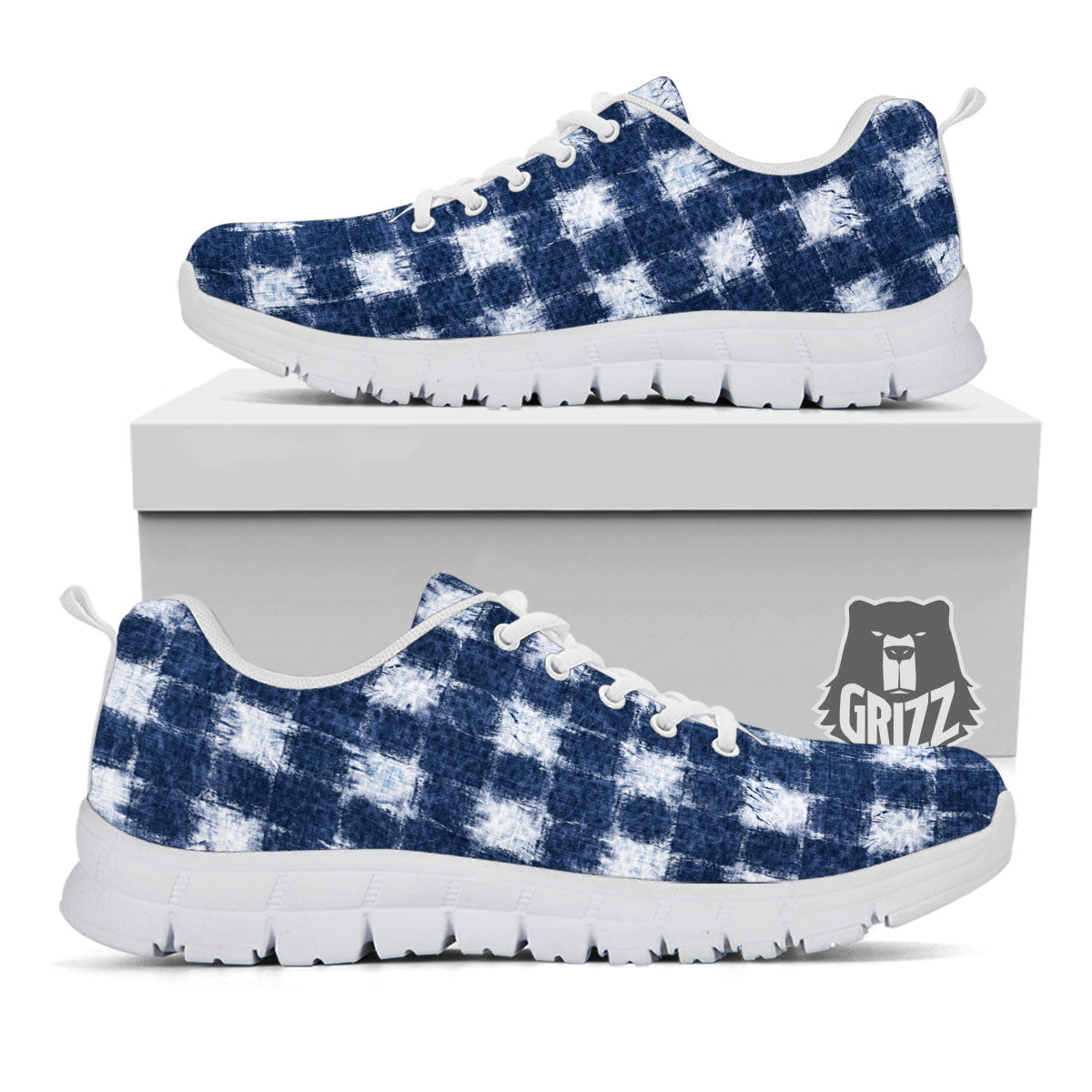 Grid Shibori Print Pattern White Sneaker-grizzshop