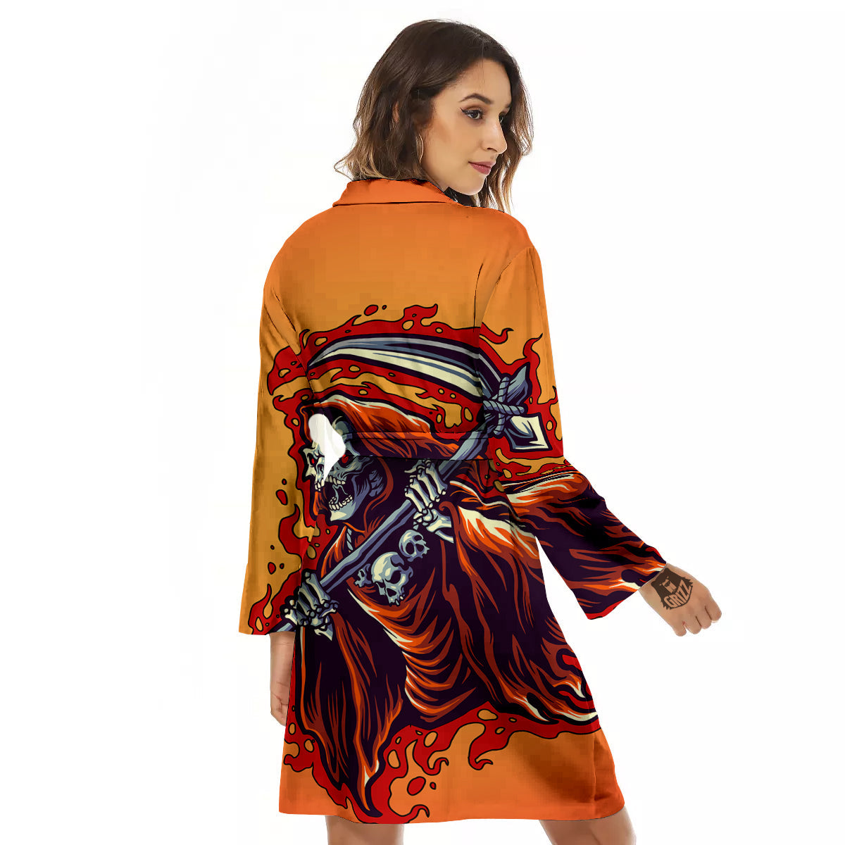 Grim Reaper And Fire Print Women's Robe-grizzshop