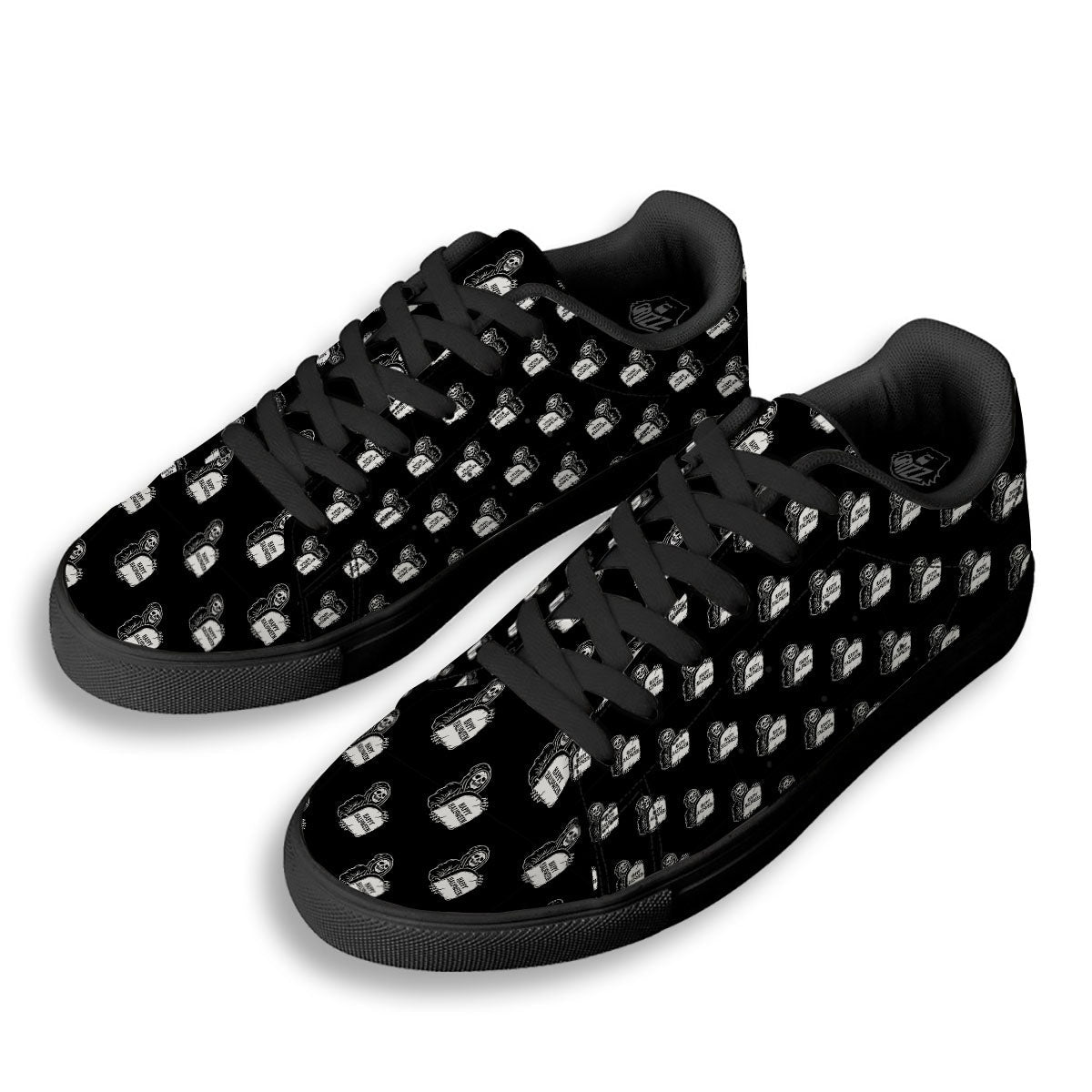 Grim Reaper Halloween Print Pattern Black Low Top Sneakers-grizzshop