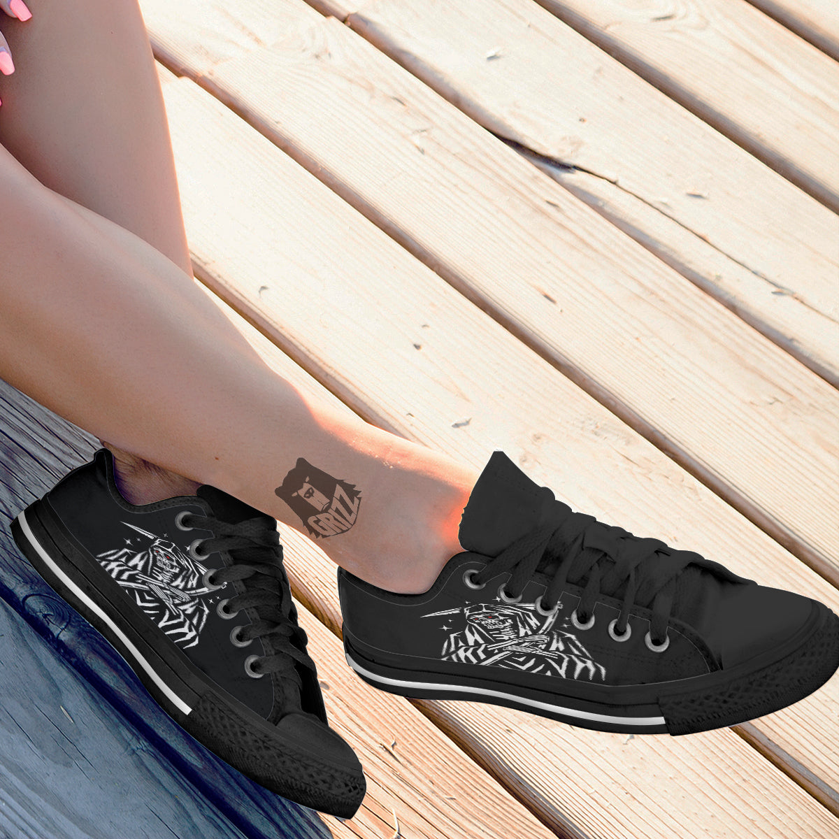 Grim Reaper Sad Print Black Low Top Shoes-grizzshop
