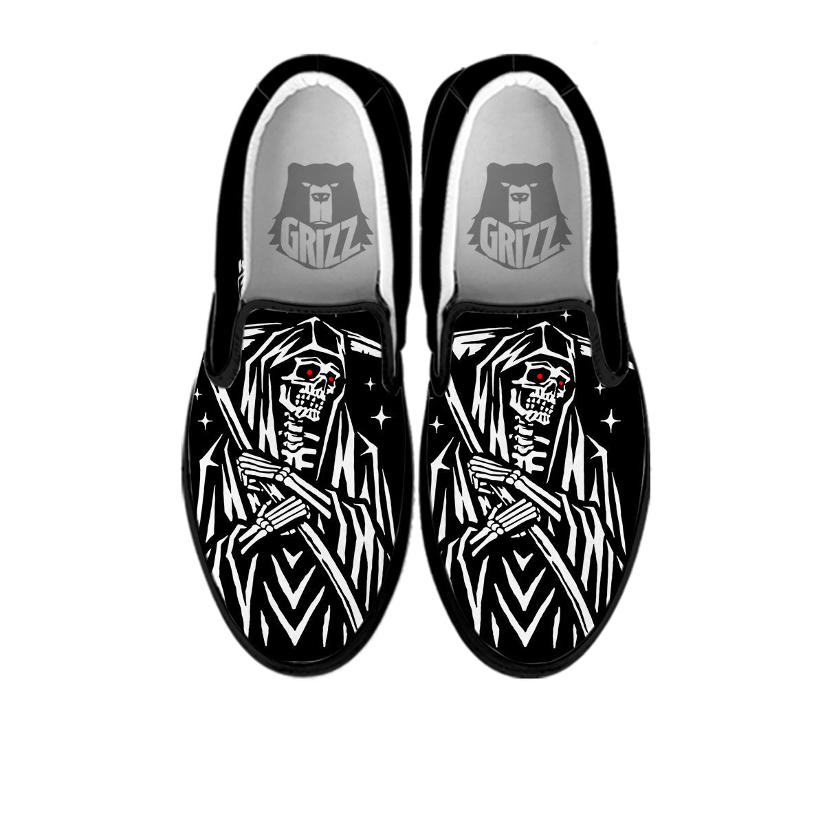 Grim Reaper Sad Print Black Slip On Shoes-grizzshop