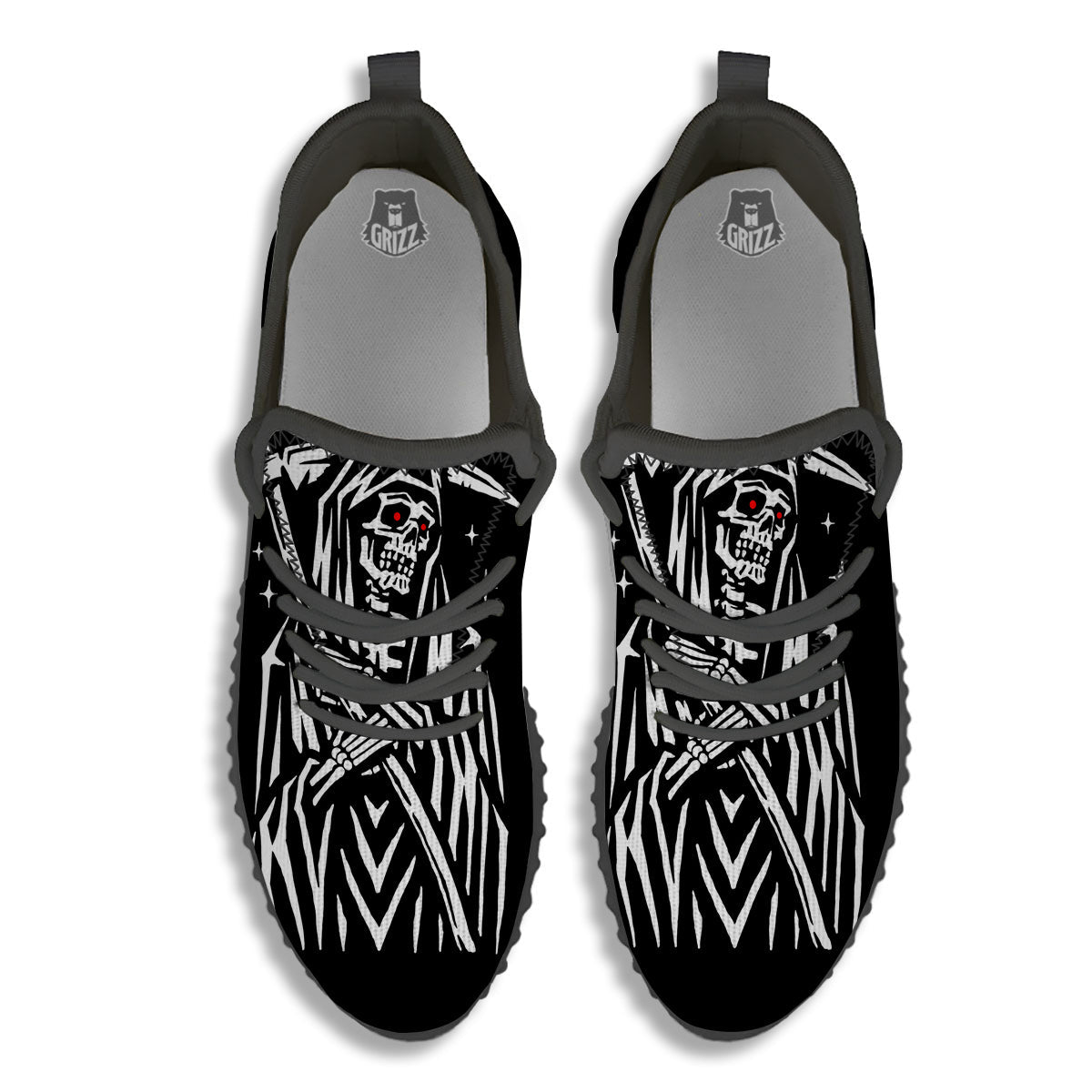 Grim Reaper Sad Print Black Walking Shoes-grizzshop