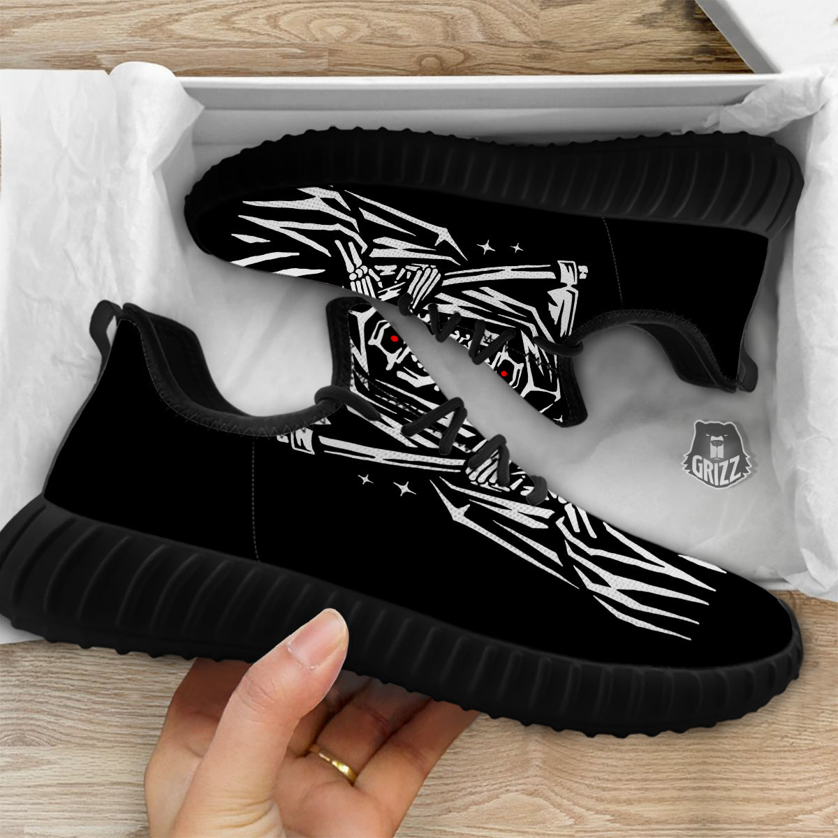 Grim Reaper Sad Print Black Walking Shoes-grizzshop
