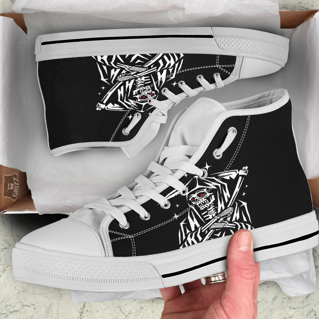 Grim Reaper Sad Print White High Top Shoes-grizzshop