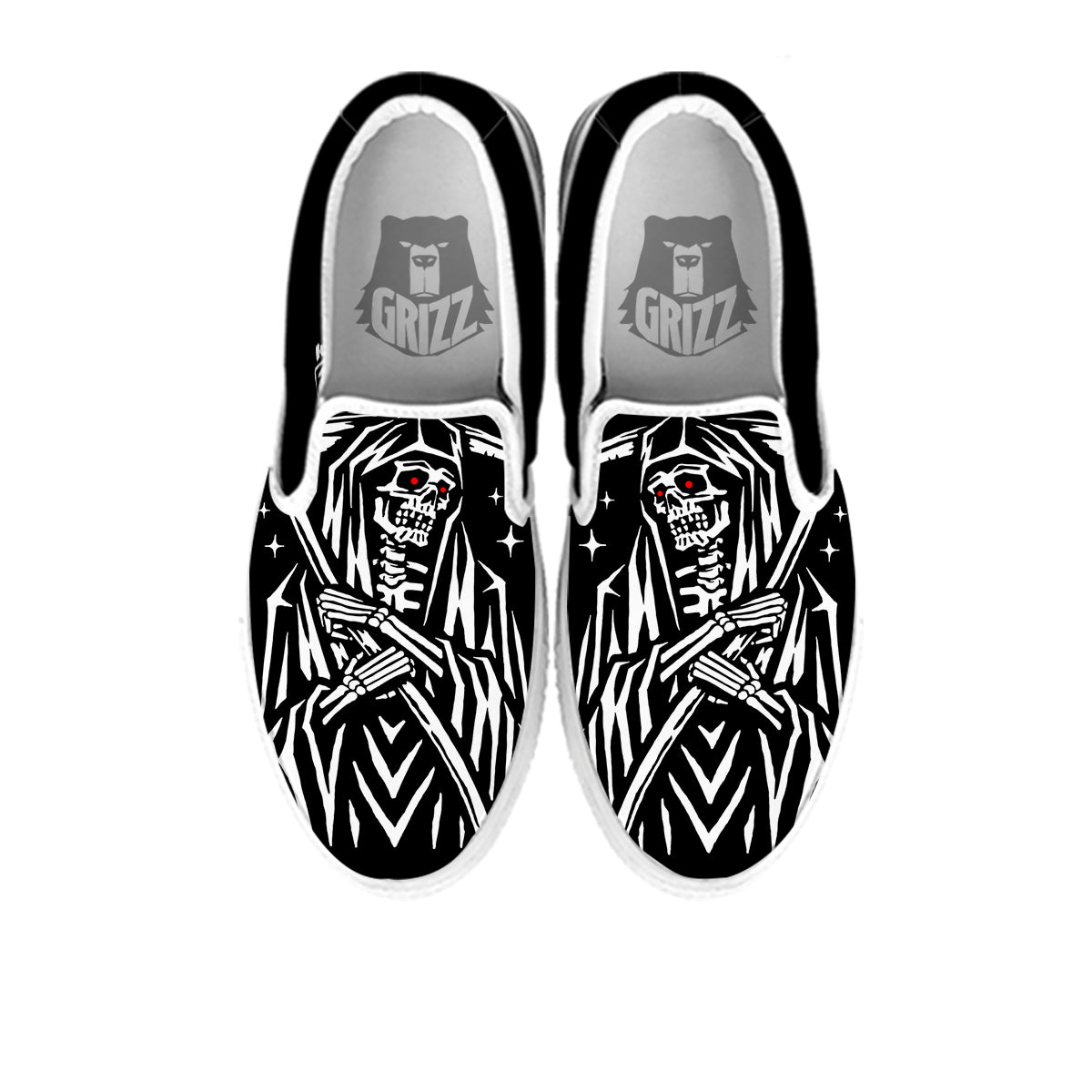 Grim Reaper Sad Print White Slip On Shoes-grizzshop