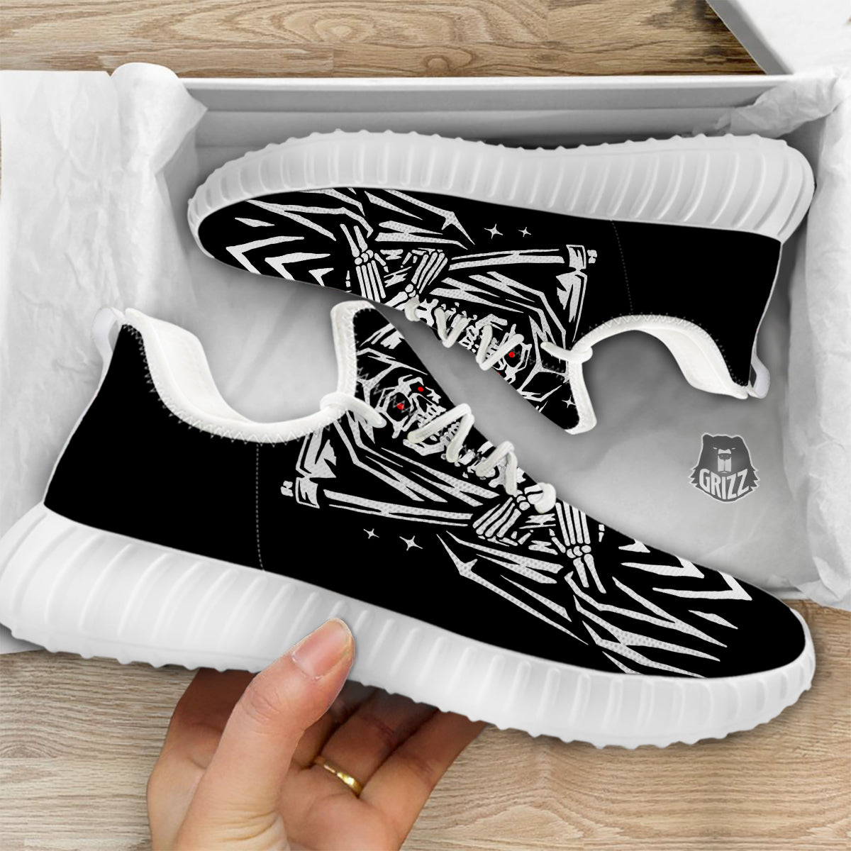 Grim Reaper Sad Print White Walking Shoes-grizzshop