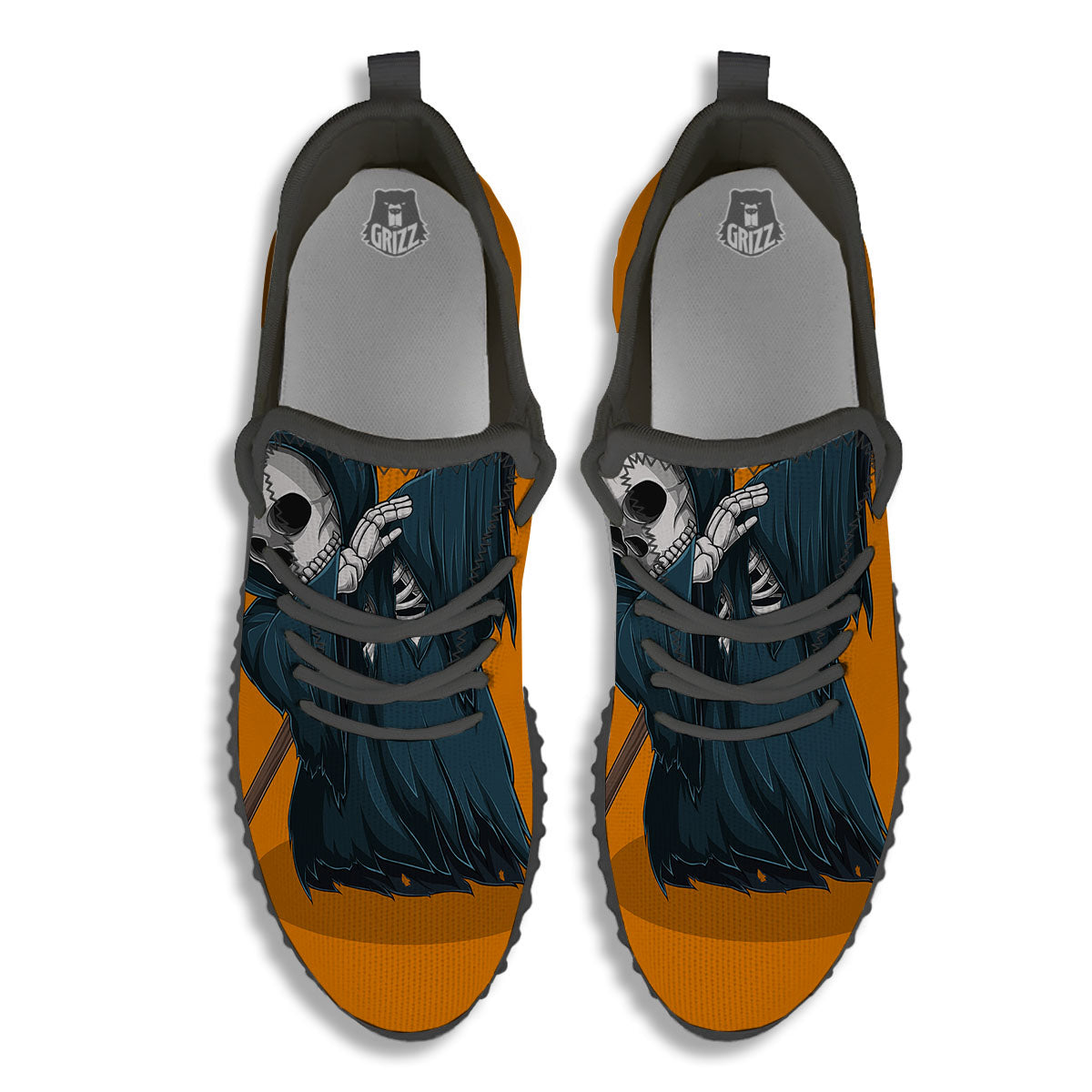 Grim Reaper Skeleton Dap Print Black Walking Shoes-grizzshop