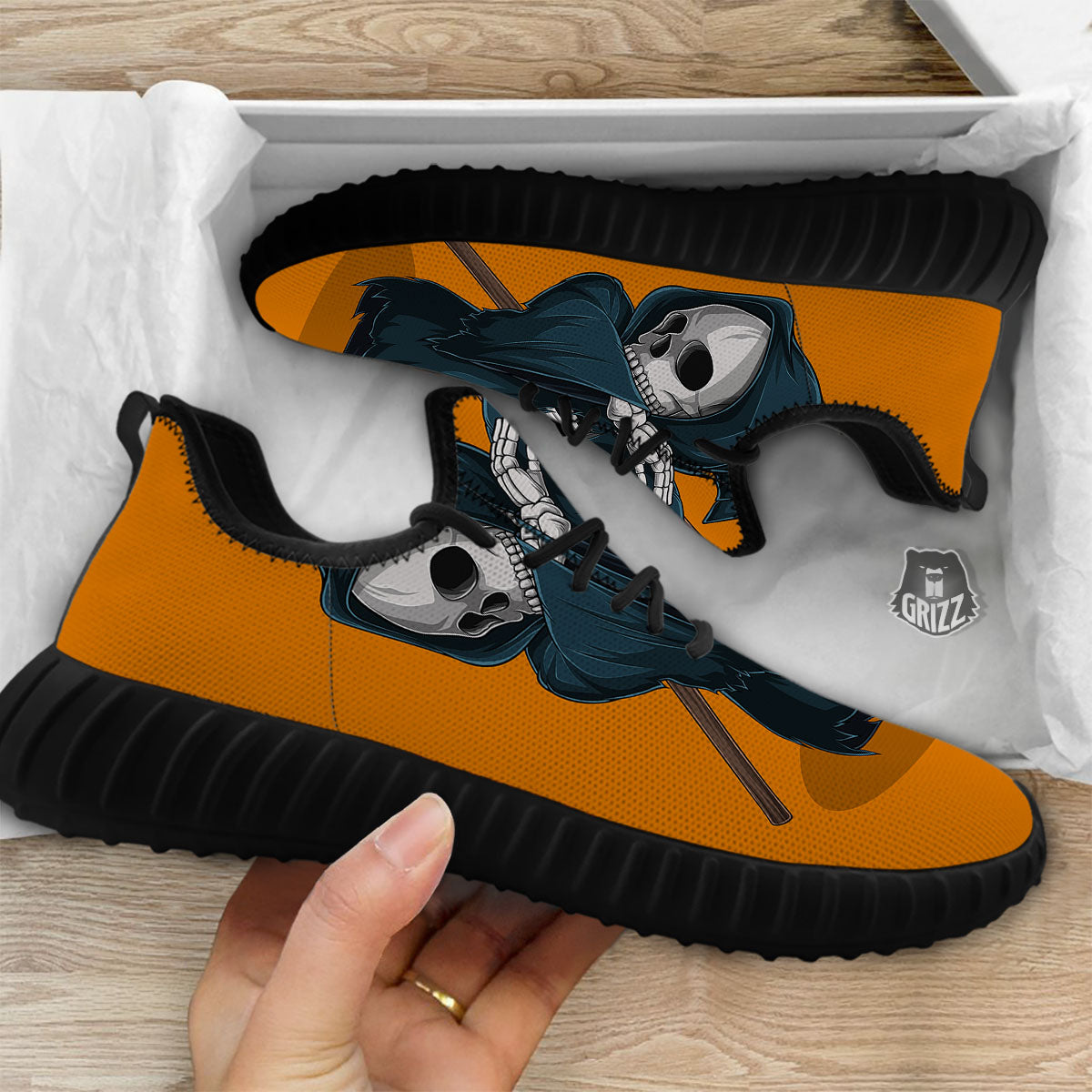 Grim Reaper Skeleton Dap Print Black Walking Shoes-grizzshop