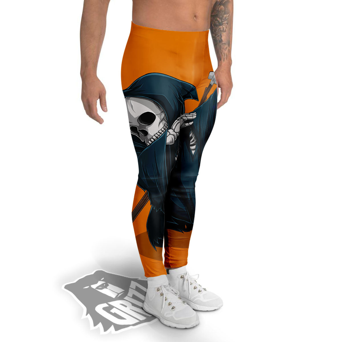 Grim Reaper Skeleton Dap Print Men's Leggings-grizzshop