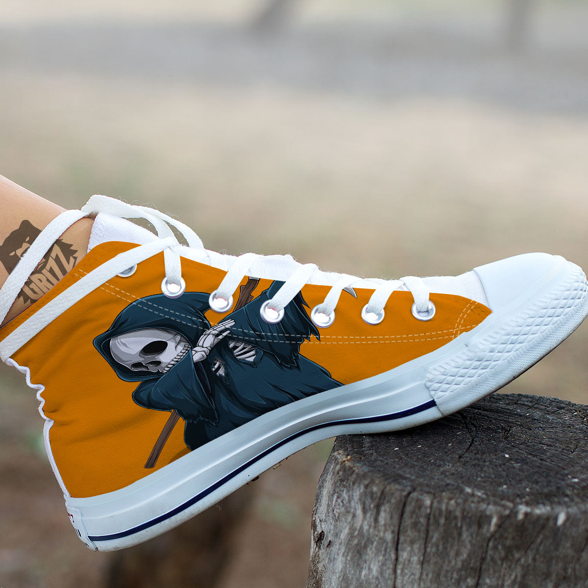 Grim Reaper Skeleton Dap Print White High Top Shoes-grizzshop