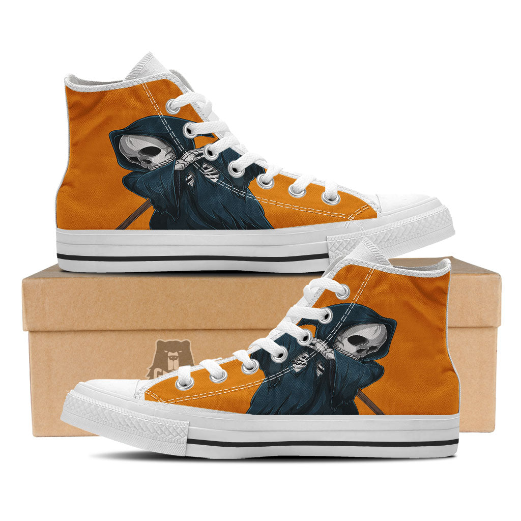 Grim Reaper Skeleton Dap Print White High Top Shoes-grizzshop