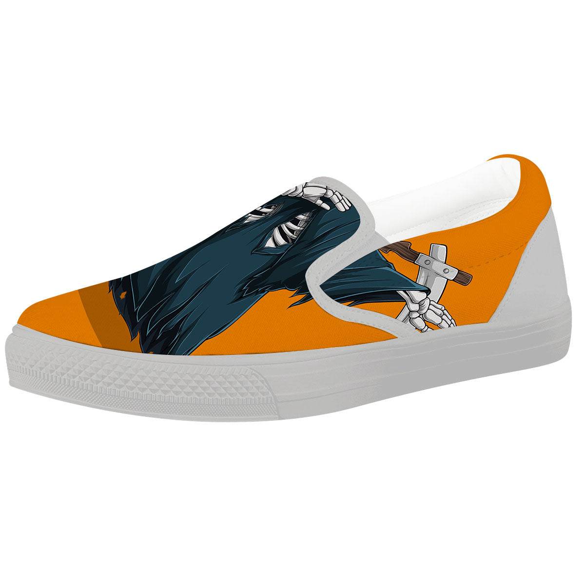 Grim Reaper Skeleton Dap Print White Slip On Shoes-grizzshop