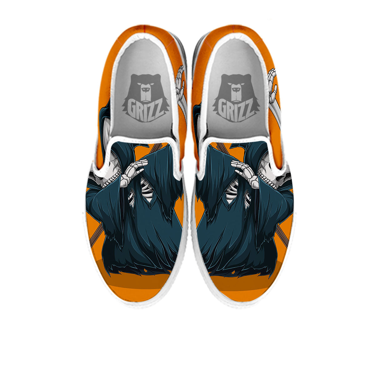 Grim Reaper Skeleton Dap Print White Slip On Shoes-grizzshop