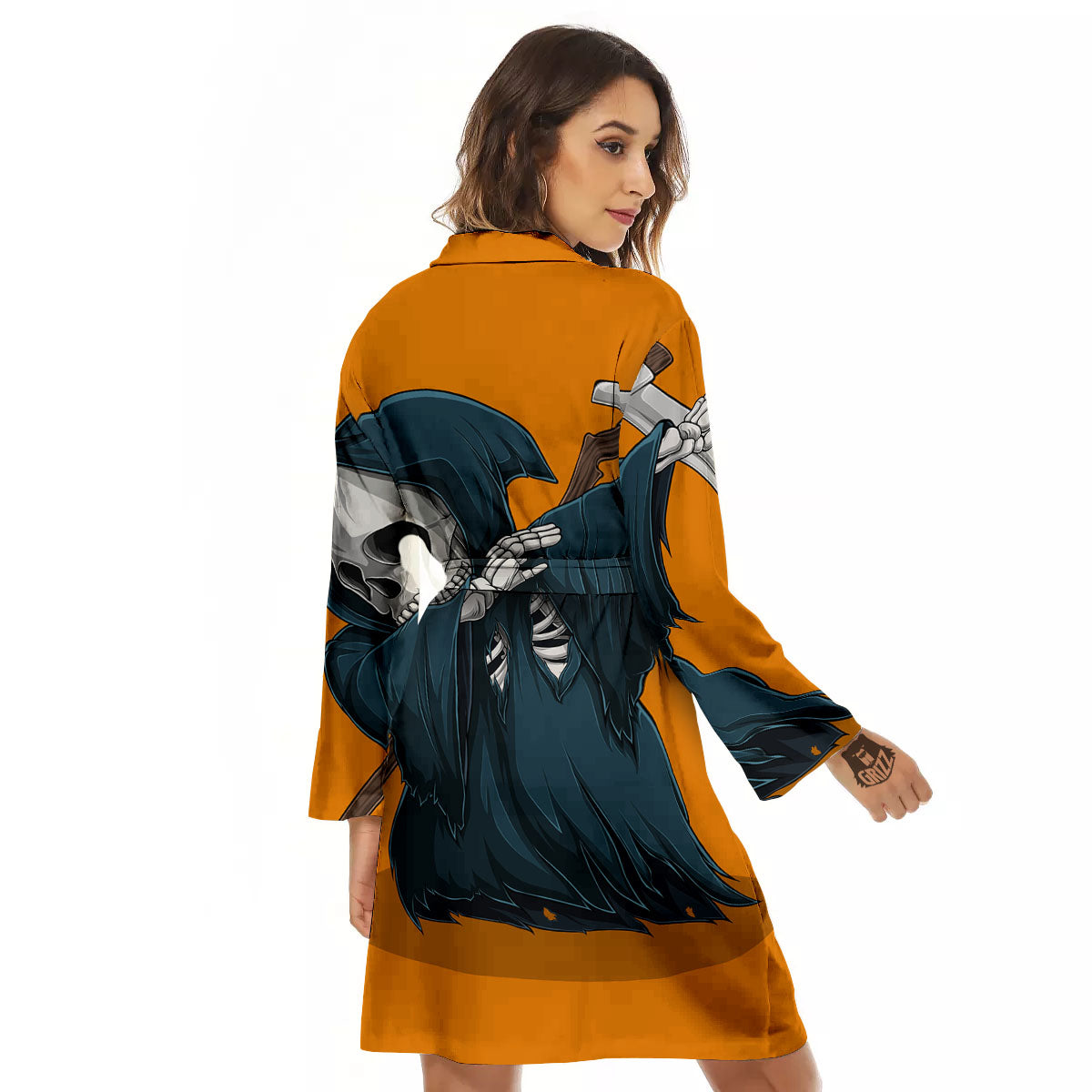 Grim Reaper Skeleton Dap Print Women's Robe-grizzshop