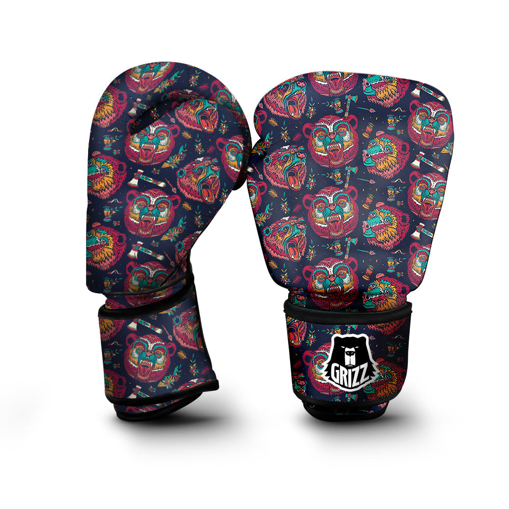 Grizz Bear Oldschool Tattoo Print Pattern Boxing Gloves-grizzshop