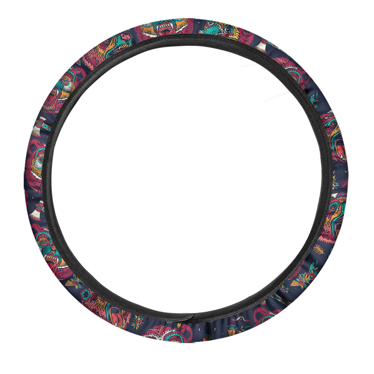 Grizz Bear Oldschool Tattoo Print Pattern Car Steering Wheel Cover-grizzshop