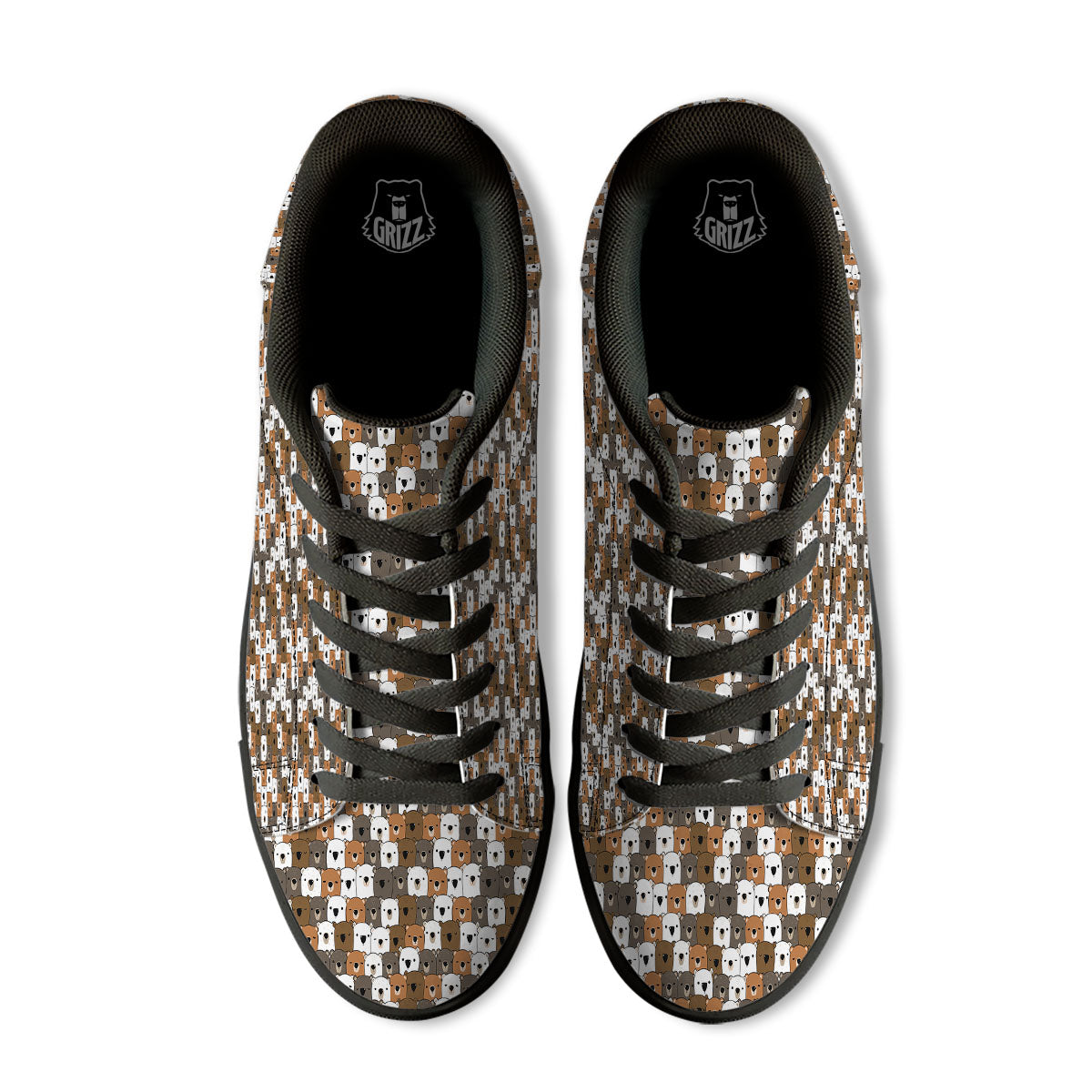 Grizzly Bear Cute Baby Print Pattern Black Low Top Sneakers-grizzshop
