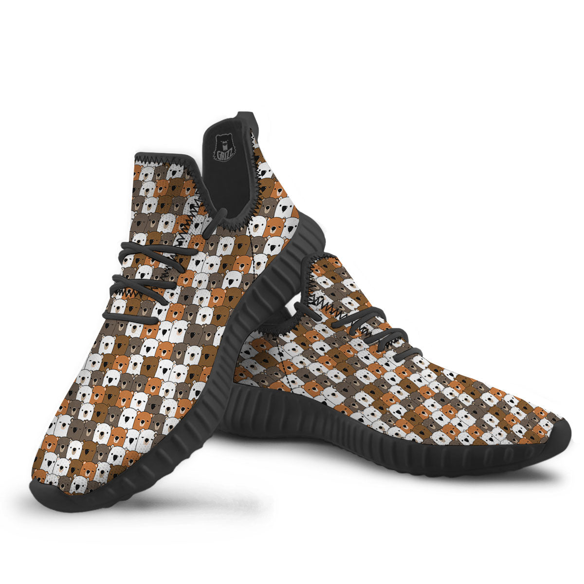 Grizzly Bear Cute Baby Print Pattern Black Walking Shoes-grizzshop