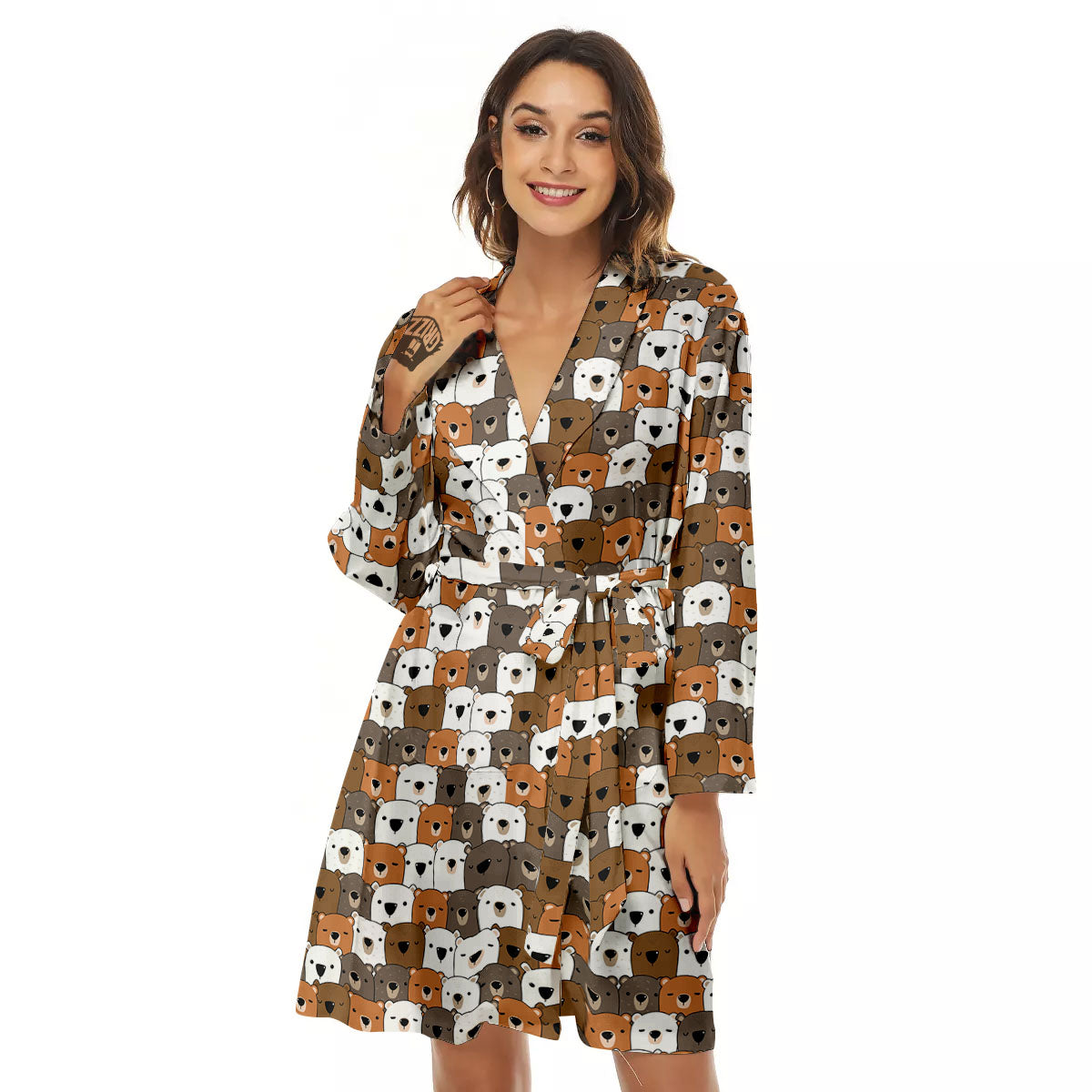 Grizzly Bear Cute Baby Print Pattern Women's Robe-grizzshop