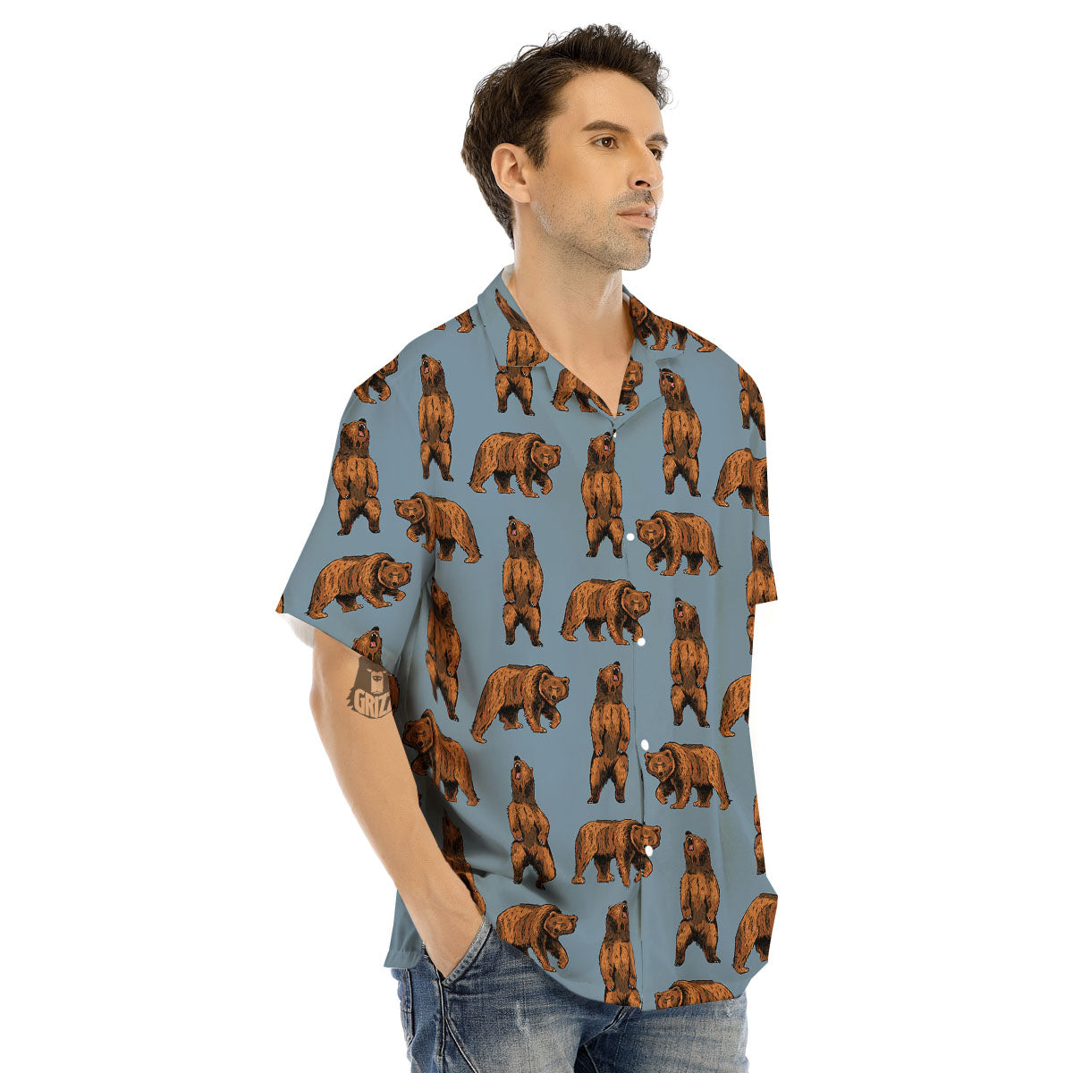 Grizzly Bear Print Pattern Men's Hawaiian Shirt-grizzshop