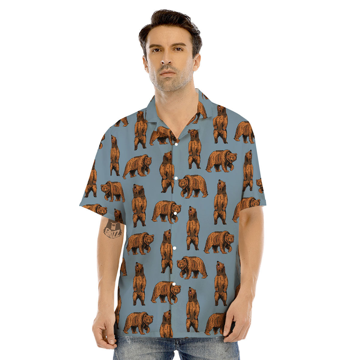 Grizzly Bear Print Pattern Men's Hawaiian Shirt-grizzshop