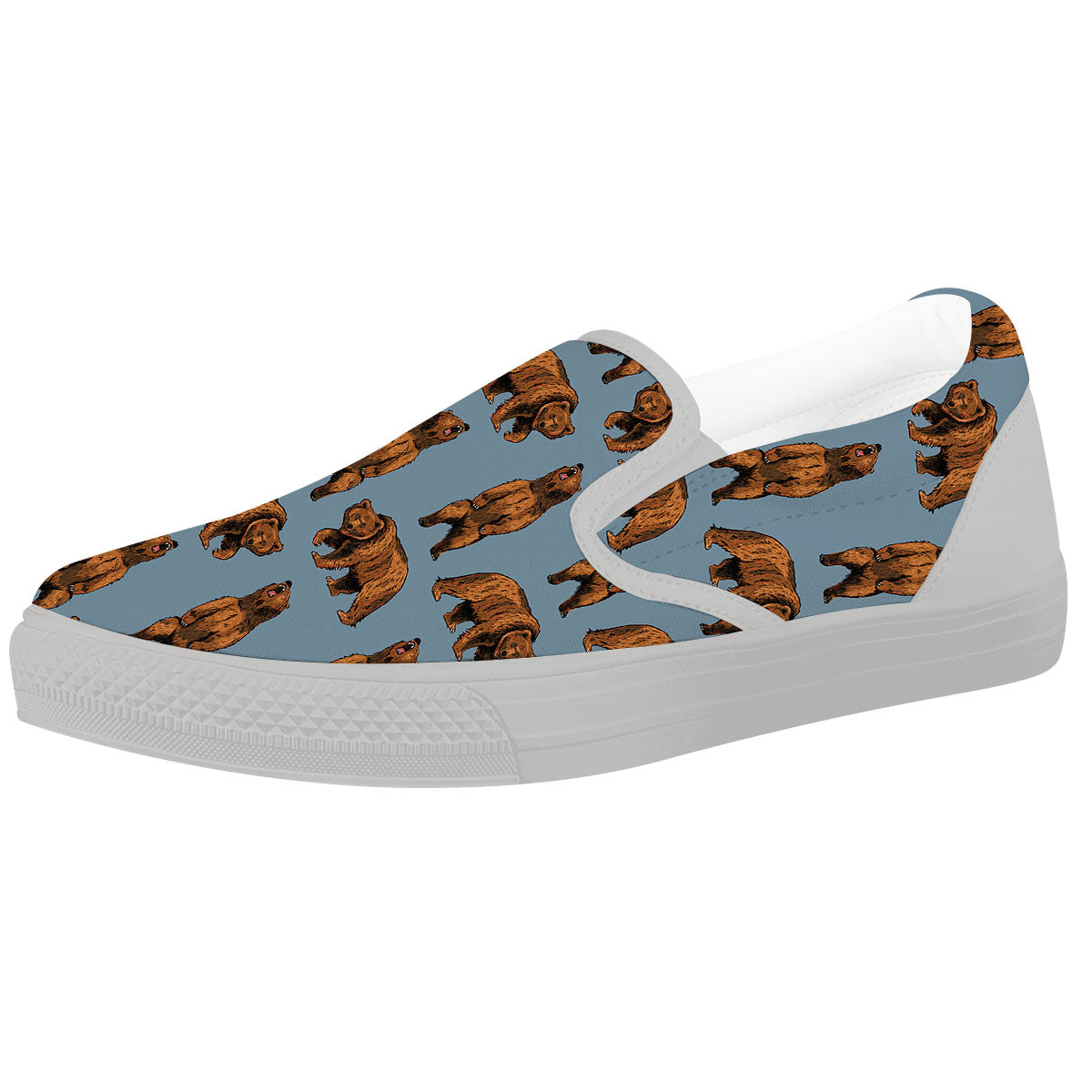 Grizzly Bear Print Pattern White Slip On Shoes-grizzshop